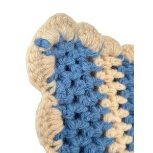 Handmade Blue & Beige Crocheted chunky Knit Pillowcase with Scalloped Edges